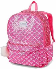 Justice Girls Mermaid Scales Flip Sequin Sequins Backpack School Book Bag Pompom