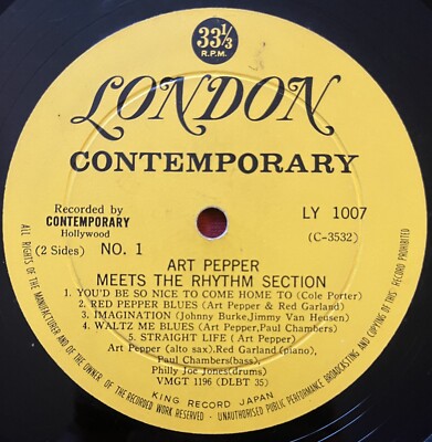 ART PEPPER MEETS THE RHYTHM SECTION LP (1959)ORIG JAPAN PRESS JAZZ