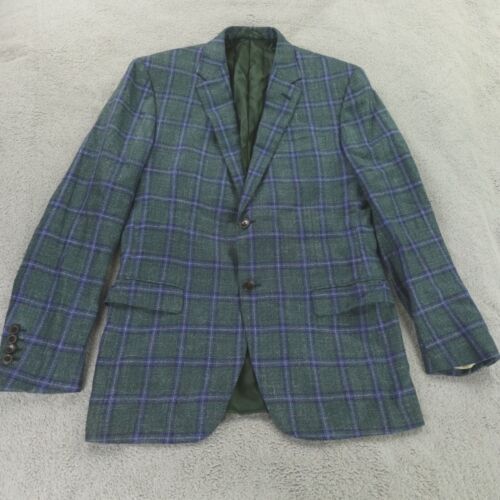 Balani Loro Piana Bespoke Blazer Mens 40S* Plaid Check Green Blue Linen Tweed
