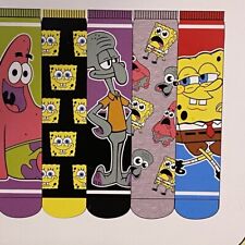 SpongeBob Square Pants Socks 5 Pairs Set Nickelodeon Cartoon Patrick Mr Crab