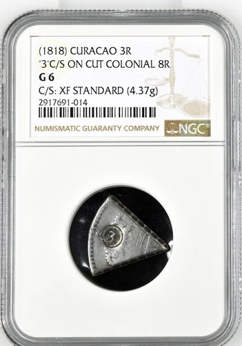 *** NGC *** CURACAO *** 1818 *** 3 REAAL *** C/S is *** XF *** RARE ***u91