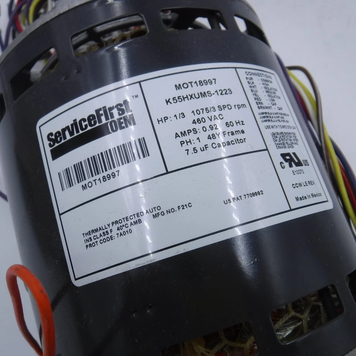 Genuine OEM Trane MOT18997 460V 1/3HP 1075RPM 3Spd 0.92A Blower  