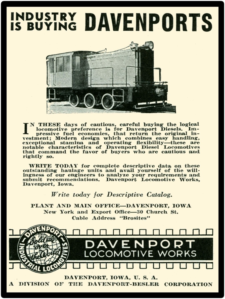 Davenport Locomotives of Davenport, Iowa NEW Sign 24x30