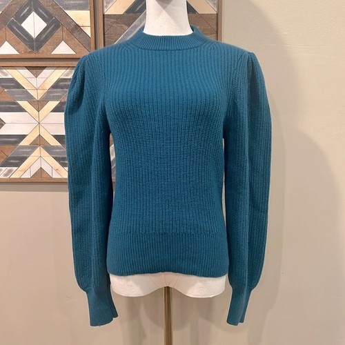 J. Rundhalsausschnitt Kaschmir Puffärmel Strickpullover türkis Small - Bild 1 von 8