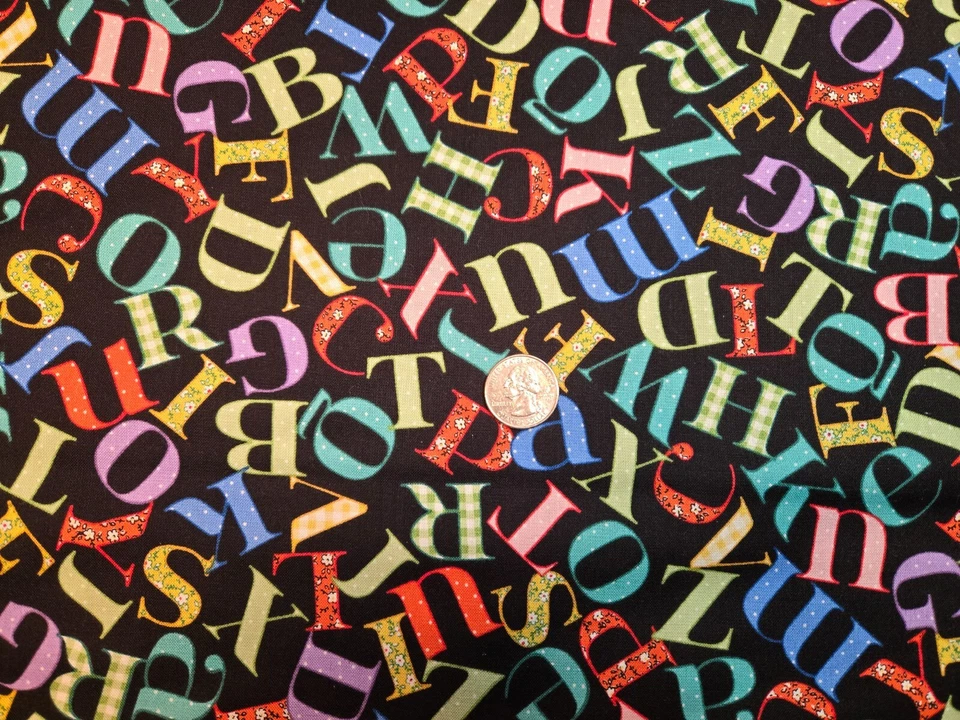 PATCHWORK PALS Black Alphabet Red Rooster OOP HTF Cotton Fabric FAT QUARTER - Image 4 of 4