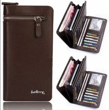 Mens Leather Long Clutch Business Wallet Cards Holder Phone Purse Zipper Handbag
