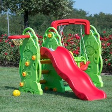 Scivolo Orso con altalena e canestro per bambini da giardino o cameretta