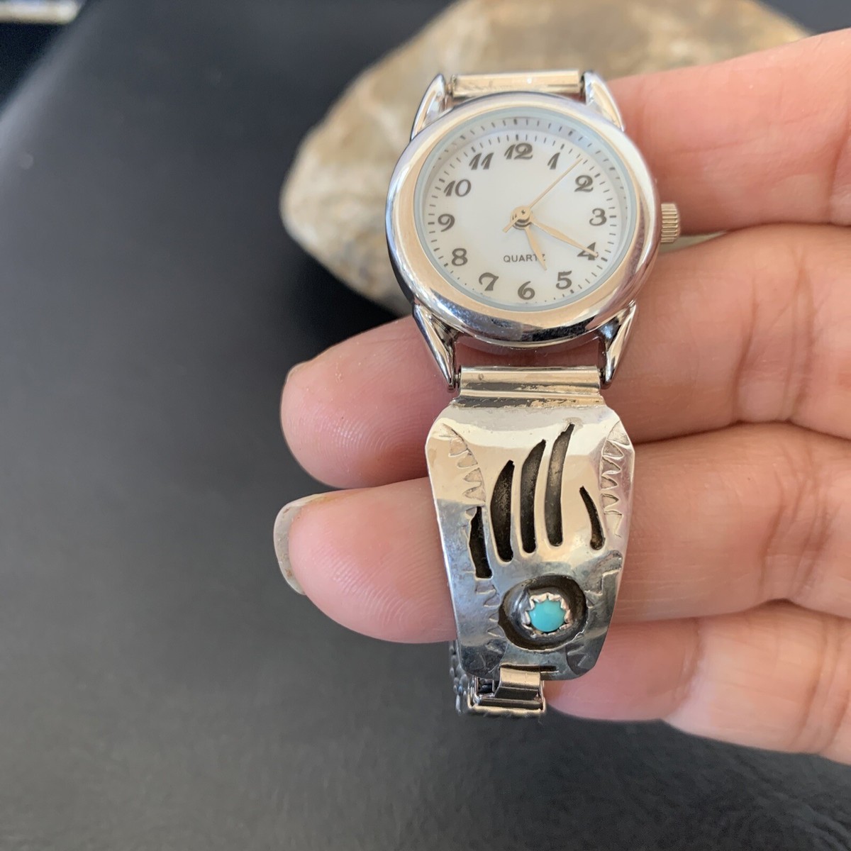Silver/Turquoise Bear Paw Tips With Silver/Black Spirit Bear Watch For Women Item #998R- Vintage Women main image 3