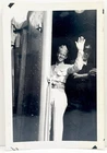 WWII Soldier Waving From Train Window Farewell Departure Vtg Snapshot Photo