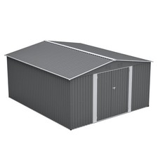 12x14FT Galvanized Metal Garden Shed Lockable Door Tool Storage shed, Grey