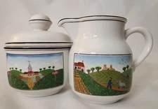Villeroy & Boch Design Naif Creamer and Sugar Bowl with Cover Set. Darling Art!