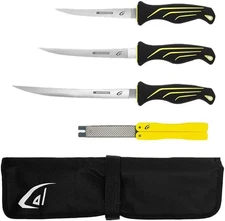 3PC Fillet Knife Kit, 6",7",9" with Roll Bag & Folding Sharpener, Fish Fillet 