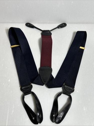 TRAFALGAR Men's Suspenders Button Braces Burgundy Red & Blue Solid