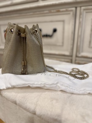 Jimmy Choo Gold Metallic Drawstring Bon Bon Bag w/ Chain Strap & Dust Bag