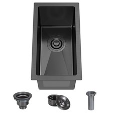 10x18x8 Inch Black Undermount Bar Sink, Deep Single Bowl Compact RV  Prep Si...
