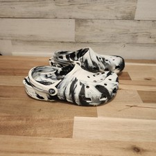 CROCS Slides Classic Marbled Clog White  Black Unisex Size Men  s 6  Women  s 8