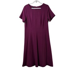 Talbots Fit & Flare Short Sleeve Dress Size 12 Purple Plum Short Sleeve Stretch