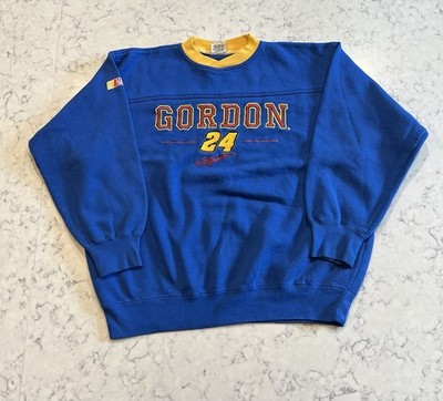 Vintage Nutmeg Mills Jeff Gordon 24 NASCAR Sweatshirt Blue Yellow Men s Medium