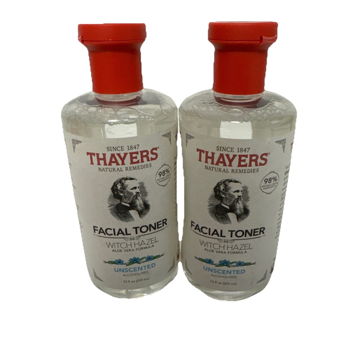 Thayers Facial Toner Witch Hazel Unscented Aloe Vera Alcohol-Free 12 fl oz 2 Pck