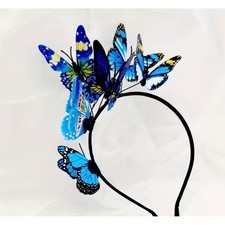 Blue Butterfly Fascinator Headband 3D Whimsical Festival Hair Accessory Crown