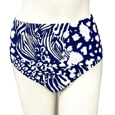 Beyond Control High Waist Bikini Bottom Blue Multi Animal Print Size 12 NWT