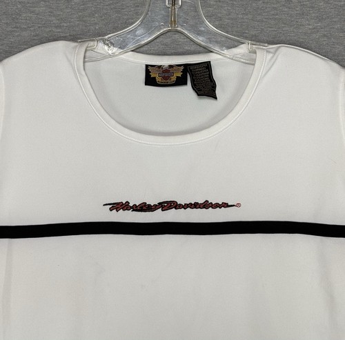 Vintage Harley Davidson T-Shirt Women’s Large L White Crop Top Biker USA Drifit - Picture 2 of 4