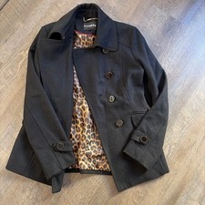 Express Black Leopard Print Lining Peacoat Jacket Womens Size S