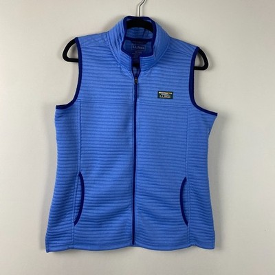 LL Bean Airlight Vest Womens Medium Blue Full Zip Mock Neck Pockets Sleeveless
