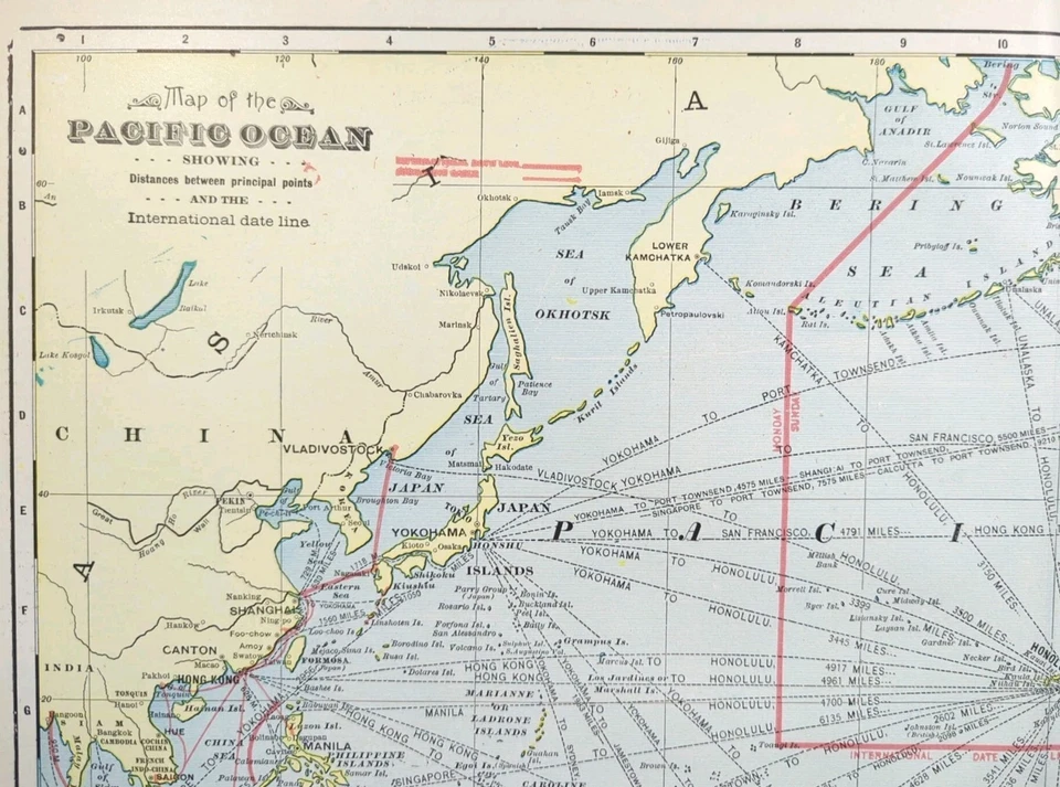 Mapa de colección 1903 OCÉANO PACÍFICO 22"x14" ~ Antiguo Antiguo Original FIJI HAWAII TAHITI Foto 3 de 4