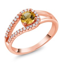 0.80 Ct Round Yellow Citrine 18K Rose Gold Plated Silver Ring