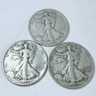 WALKING LIBERTY HALF DOLLAR LOT OF 3 - 90% SILVER - FREE SHIPPING #8242