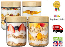 Overnight oats container 4 pack Glass Jars Bamboo wooden Lids Leakproof airtight