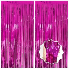2 Pack Hot Pink Backdrop Party Decorations Tinsel Foil Fringe Curtain Backdrop