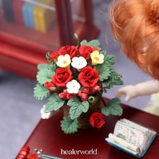 Dollhouse Miniature 1:12 Scale Woven Flowerpot Flowers Plants Living Room Decor