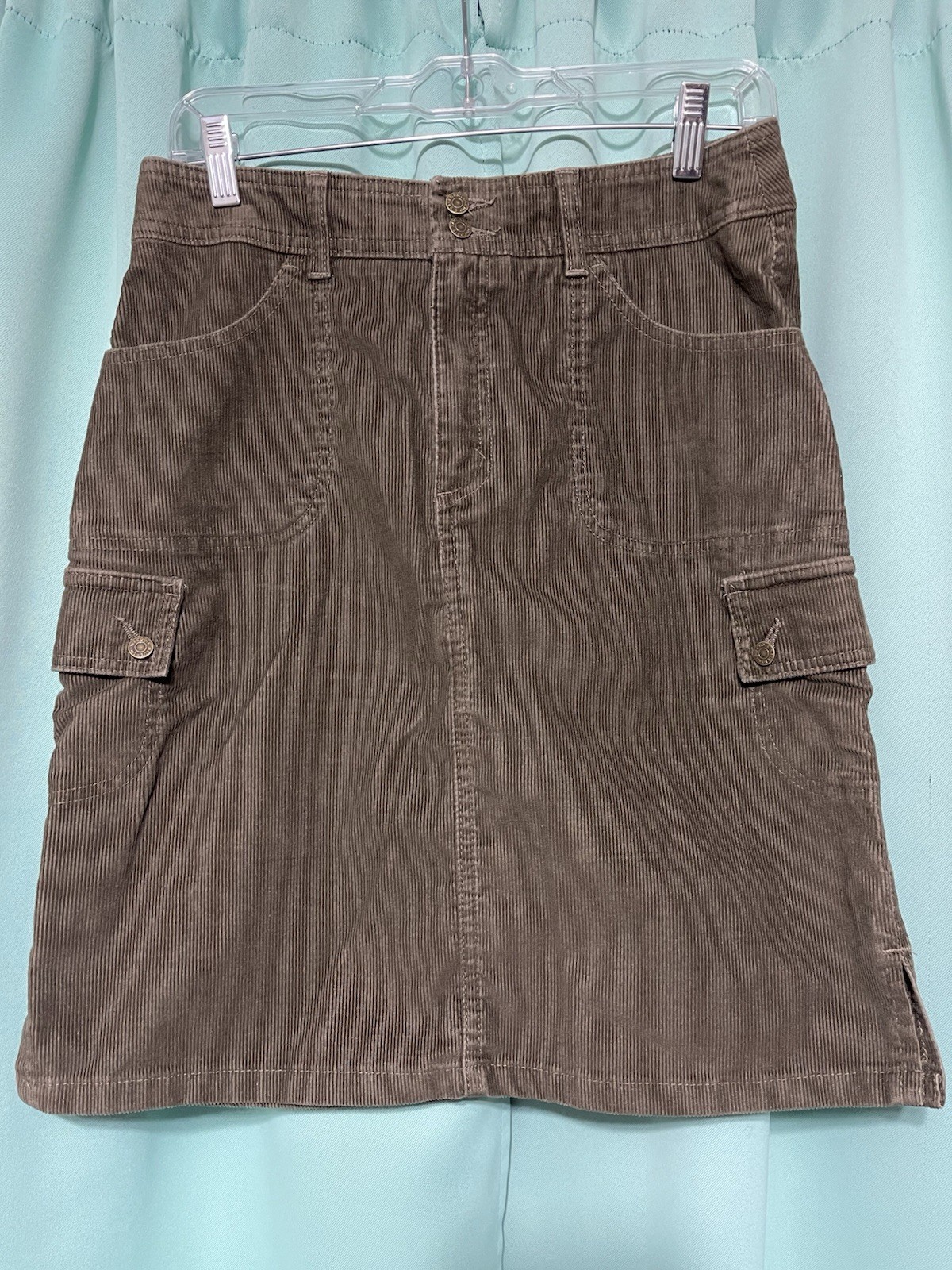 Eddie Bauer Vintage Olive Green Corduroy Cargo Poker Skirt Size 8 ADORABLE!