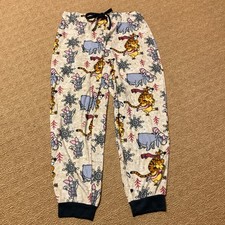 Disney Winnie The Pooh Holiday Joggers Large 12-14 Ivory Snowflake Print Pajama