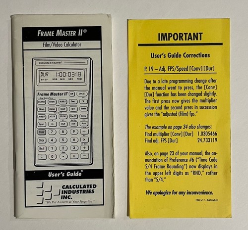 Calculated Industries Frame Master II -Model 9226 Film & Video Calculator w/case - Picture 2 of 3