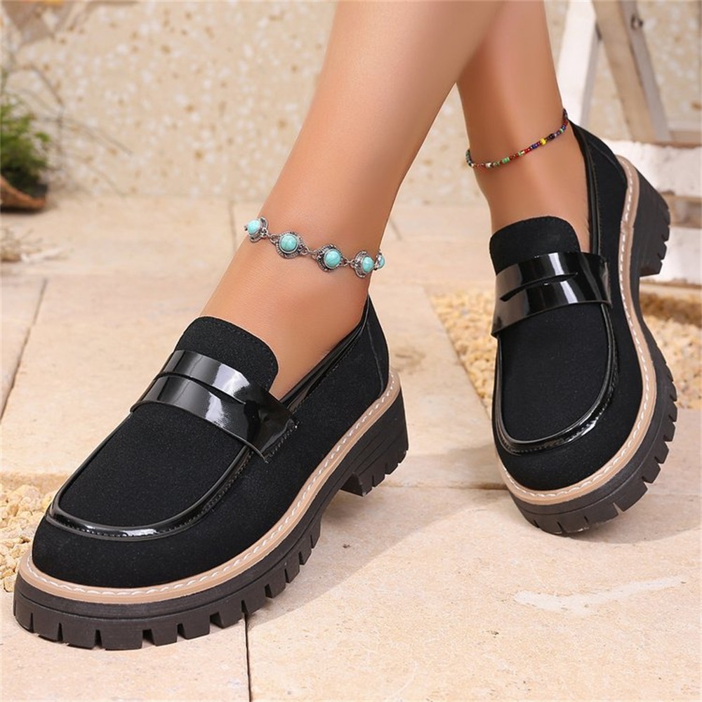 SAOLA Mocassini donna punta tonda plateau tacco grosso suola a strappo comodi casual slip on