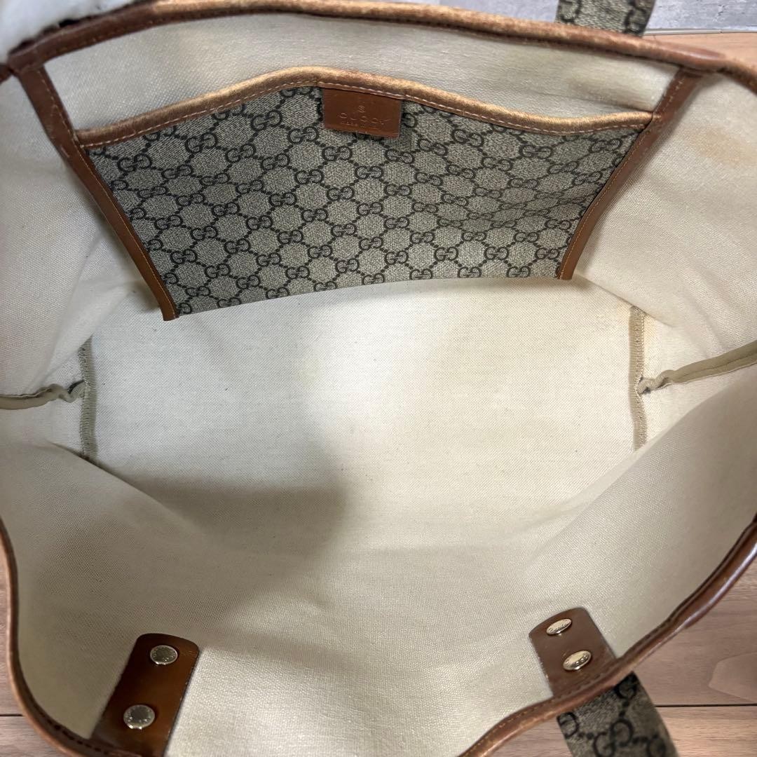 GUCCI GG Supreme Canvas Tote Bag Brown Sherry Stripe Unisex Authentic thumbnail 10