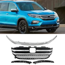 4PCs Front Bumper Grille Kit Upper Trim Molding Brackets For 2016-18 Honda Pilot