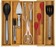 Natural Bamboo Expandable Kitchen Drawer Organizer Cutlery Silverware Tray
