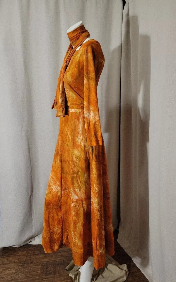 Lanvin 1970's Vintage 3 Piece Maxi Dress Set Orange Tie Dye 4 - Image 4 of 4