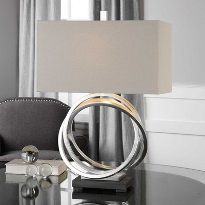 UTTERMOST 27310-1 SOROCA SLEEK IRON RINGS METALLIC SILVER LEAF TABLE LAMP