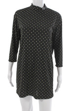 Marc Jacobs Womens Black Polka Dot Shift Dress Mock Neck 3/4 Sleeve Size 0
