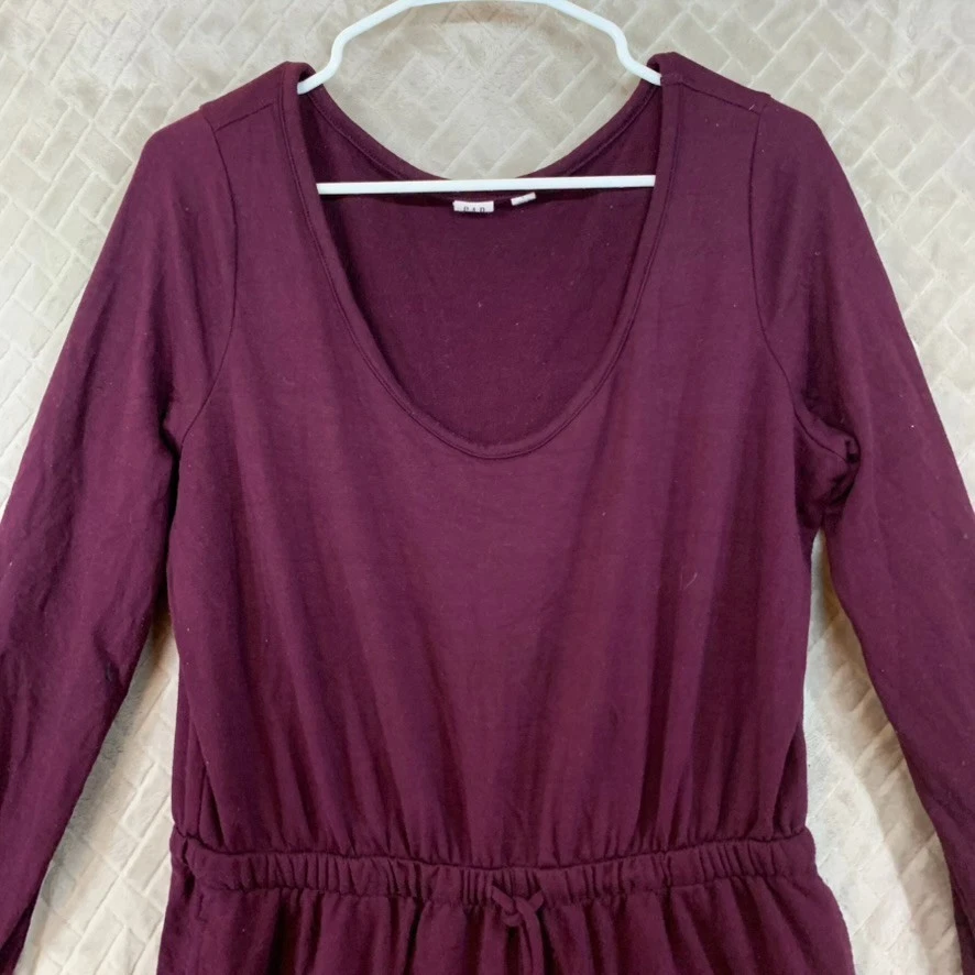 Gap Womens Large Jumpsuit Burgundy Purple Long Sleeve Scoop Neck Lounge Comfort - Image 2 of 4