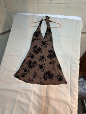 Windsor Brown Halter Mini Dress with Black Flocked Floral Print