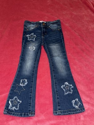 Denim Diva  Girls Size 5 Blue Faded Flare Leg Jeans With Stars
