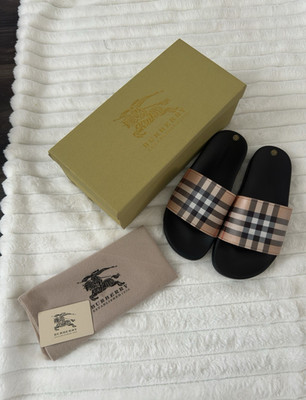 Burberry Men's Black/Beige Check Logo Slide Sandals Rubber EU 41 US 8 NIB