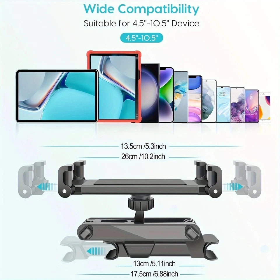 Universal Car Tablet Holder Headrest Mount 360° Rotating Stand for iPad 4-13" - Image 3 of 4