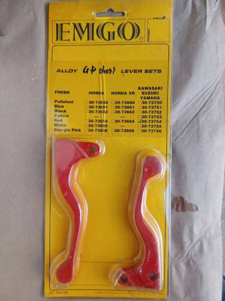 Juego de palancas cortas Emigo Alloy GP Kawasaki Suzuki Yamaha rojo NOS 30-73754 Foto 3 de 4